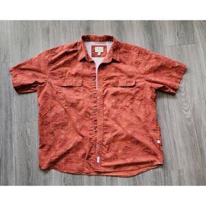 Cabela’s Trout Lure Pattern Orange Button Up Short Sleeve Cotton Size 2XLT  EUC